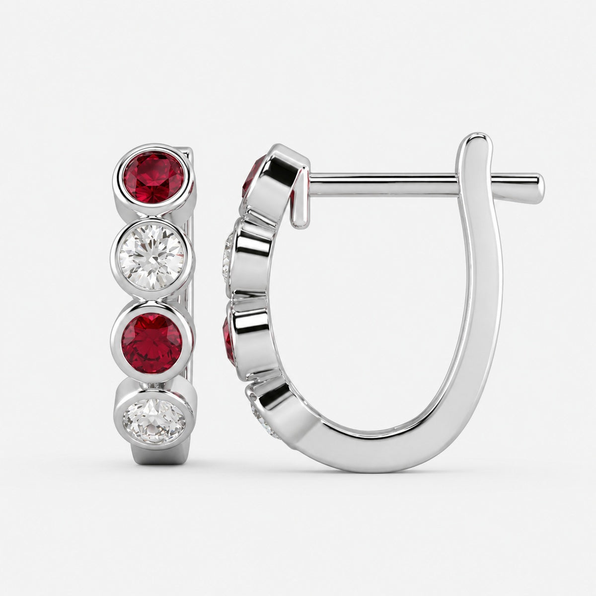 0.50ct Ruby & Diamond Bezel Set Hoop Earrings in White Gold