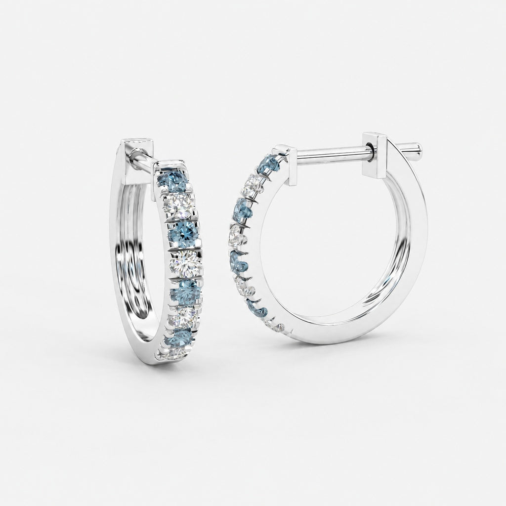 0.50Ct Natural Diamond Cut Aquamarine & Diamond Hoop Earrings