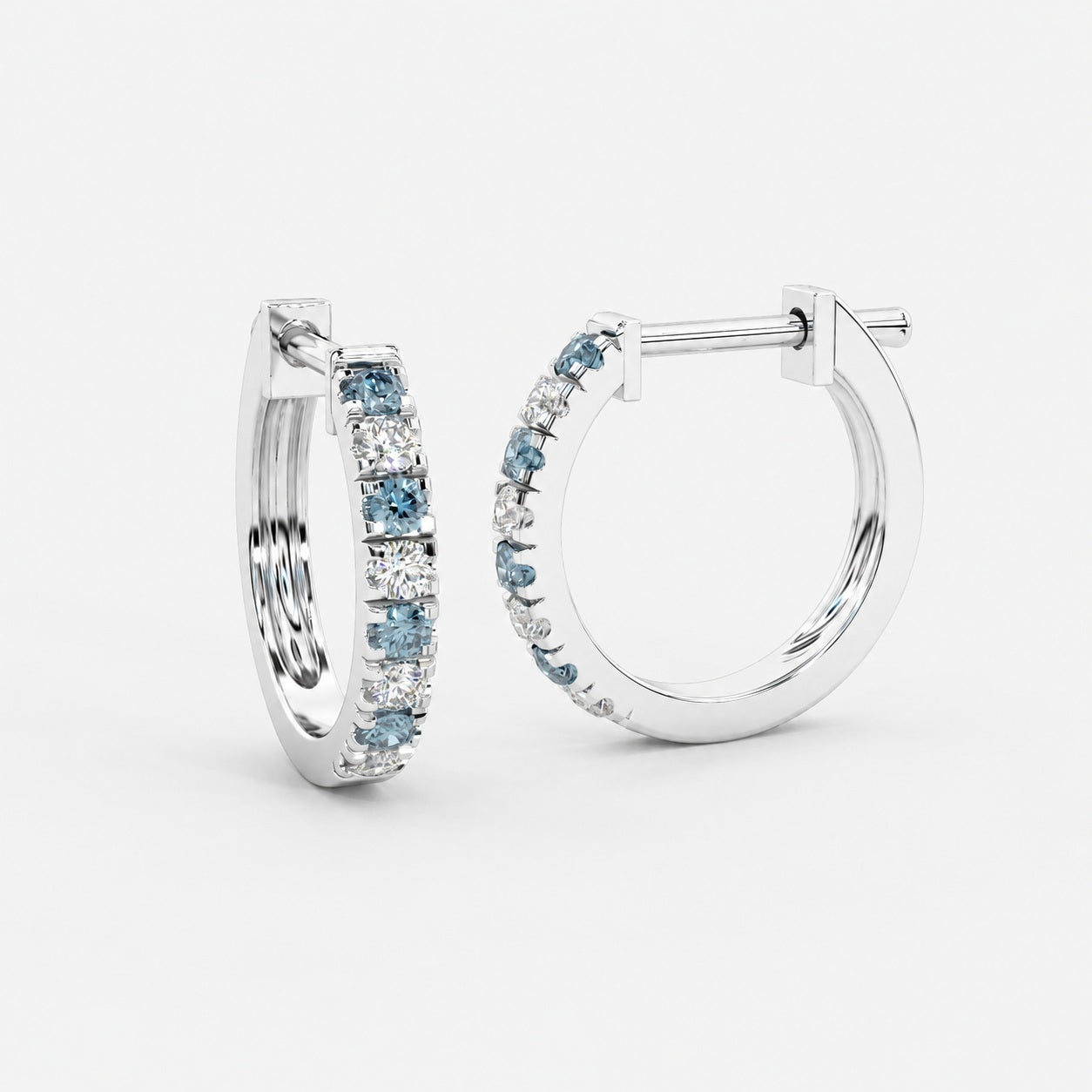 0.50Ct Natural Diamond Cut Aquamarine & Diamond Hoop Earrings