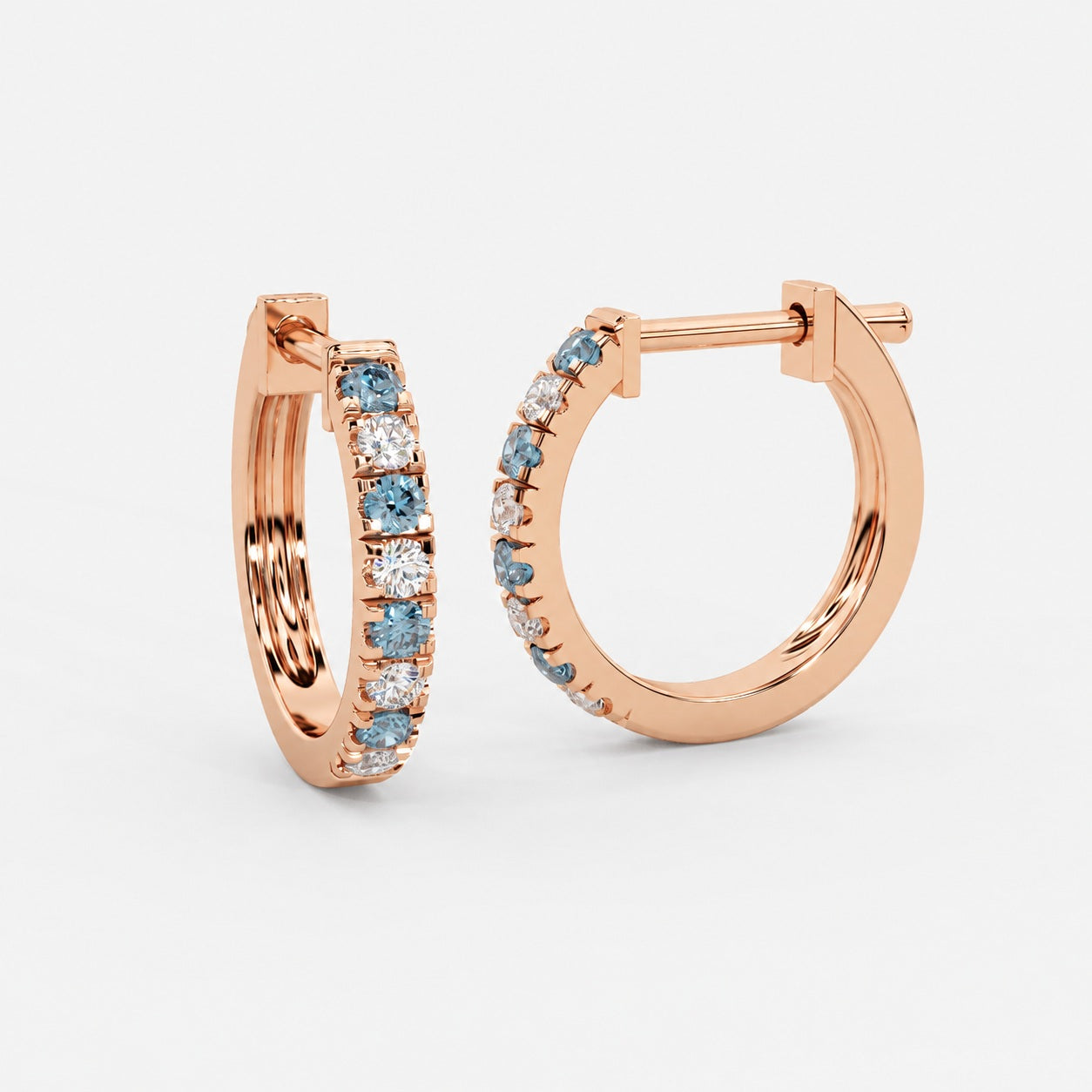 0.50Ct Natural Diamond Cut Aquamarine & Diamond Hoop Earrings