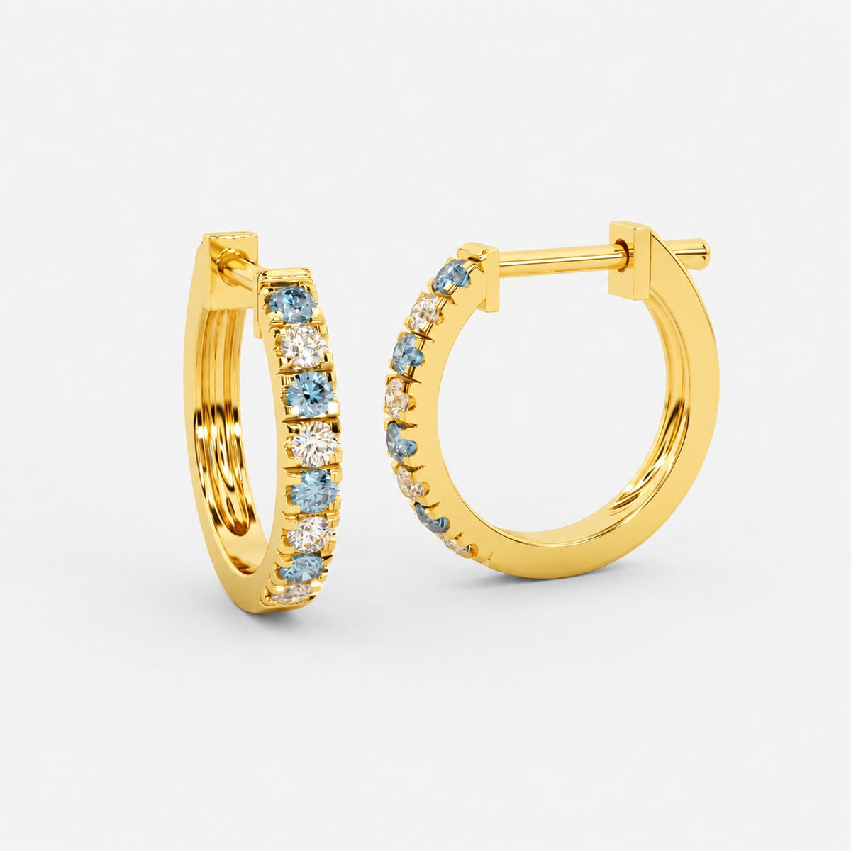 0.50Ct Natural Diamond Cut Aquamarine & Diamond Hoop Earrings