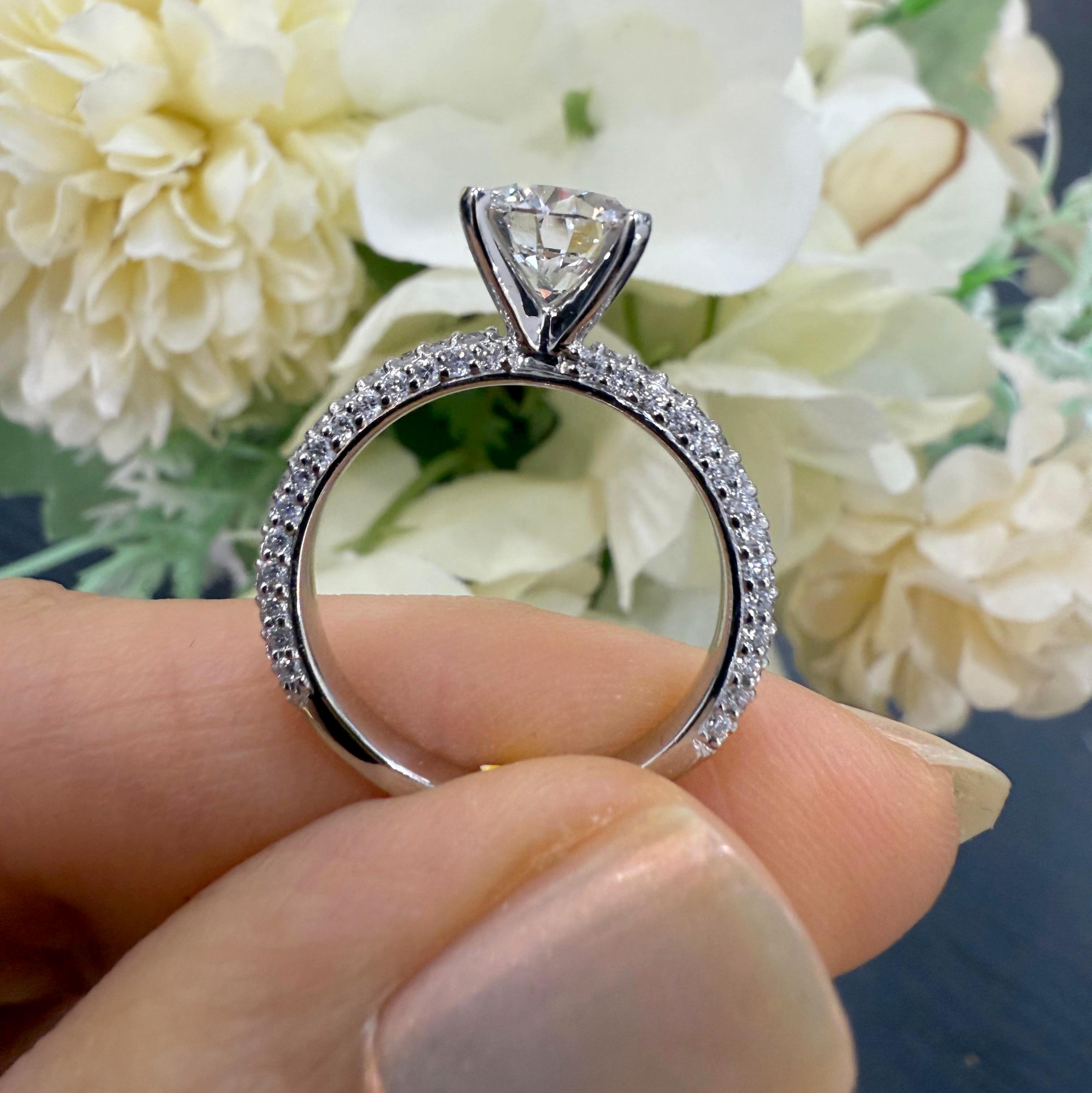 Platinum Lab Grown Diamond Engagement Ring with Triple Row Pave