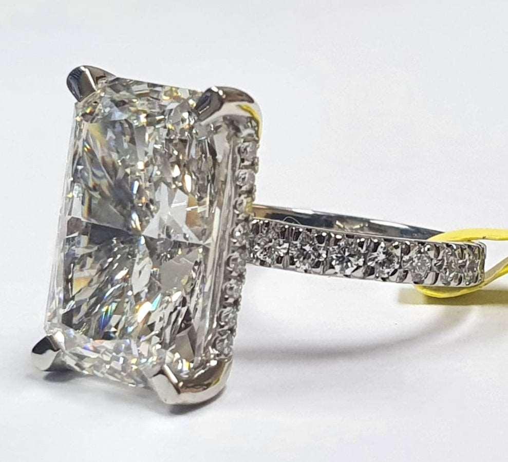 7.50CT IGI Certified Diamond Radiant Cut Hidden Halo Women's Engagement Ring - Platinum