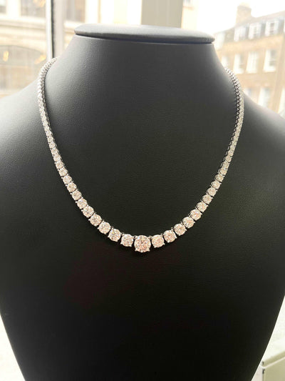 25.00 CT D/VVS ROUND DIAMOND GRADUATED TENNIS NECKLACE IN 18K WHITE GOLD - 31 GRAMS