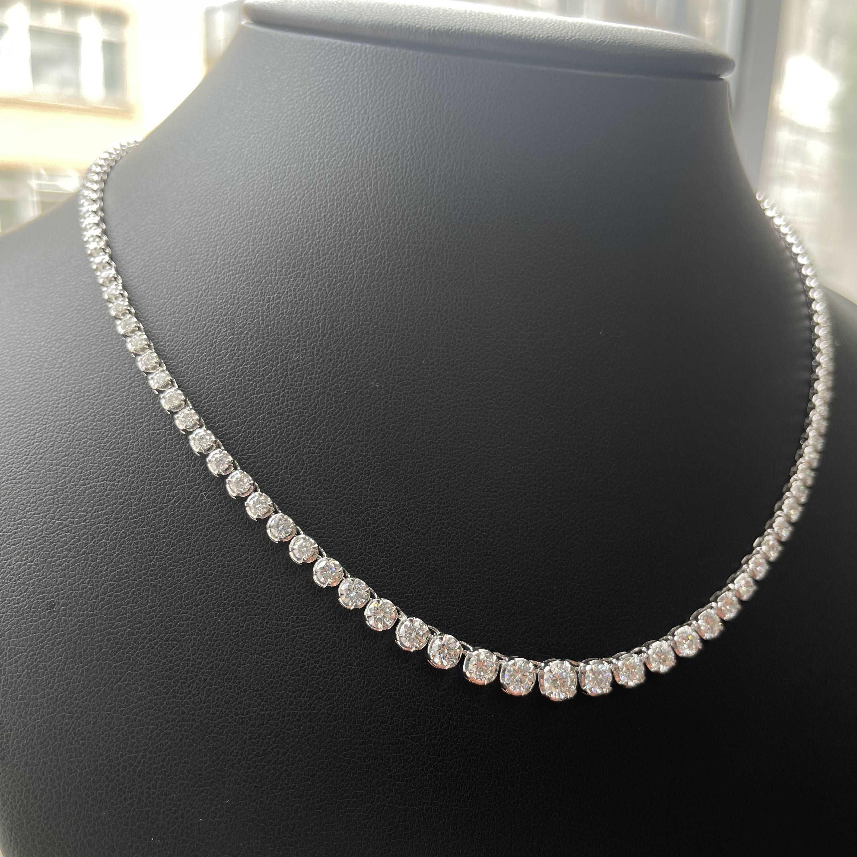 100% Natural F/VS 9.00Ct Round Diamond Graduated Necklace in Hallmarked 18k White Gold