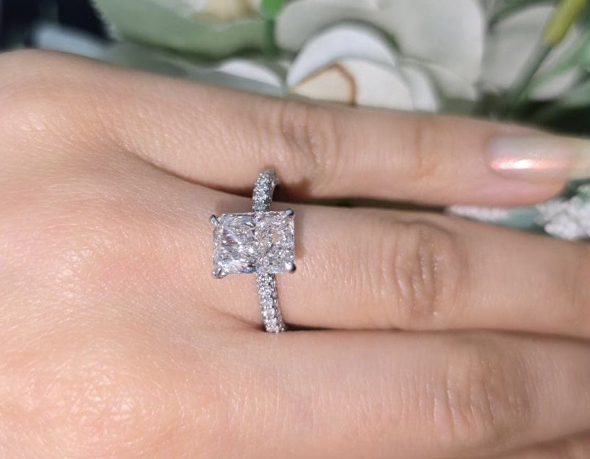 IGI Certified 2.00Carat E/VS Lab Grown Radiant & Side Diamond Three Row Designer Engagement Ring in Platinum