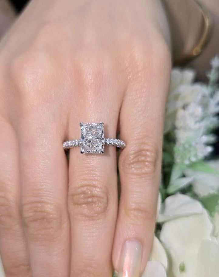 IGI Certified 2.00Carat E/VS Lab Grown Radiant & Side Diamond Three Row Designer Engagement Ring in Platinum