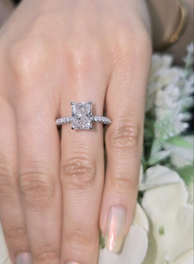 IGI Certified 2.00Carat E/VS Lab Grown Radiant & Side Diamond Three Row Designer Engagement Ring in Platinum