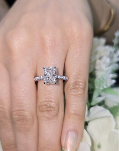 IGI Certified 2.00Carat E/VS Lab Grown Radiant & Side Diamond Three Row Designer Engagement Ring in Platinum
