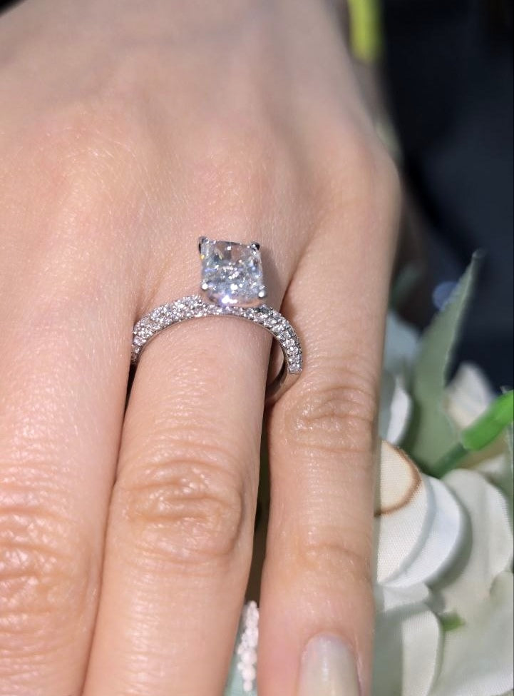 IGI Certified 2.00Carat E/VS Lab Grown Radiant & Side Diamond Three Row Designer Engagement Ring in Platinum