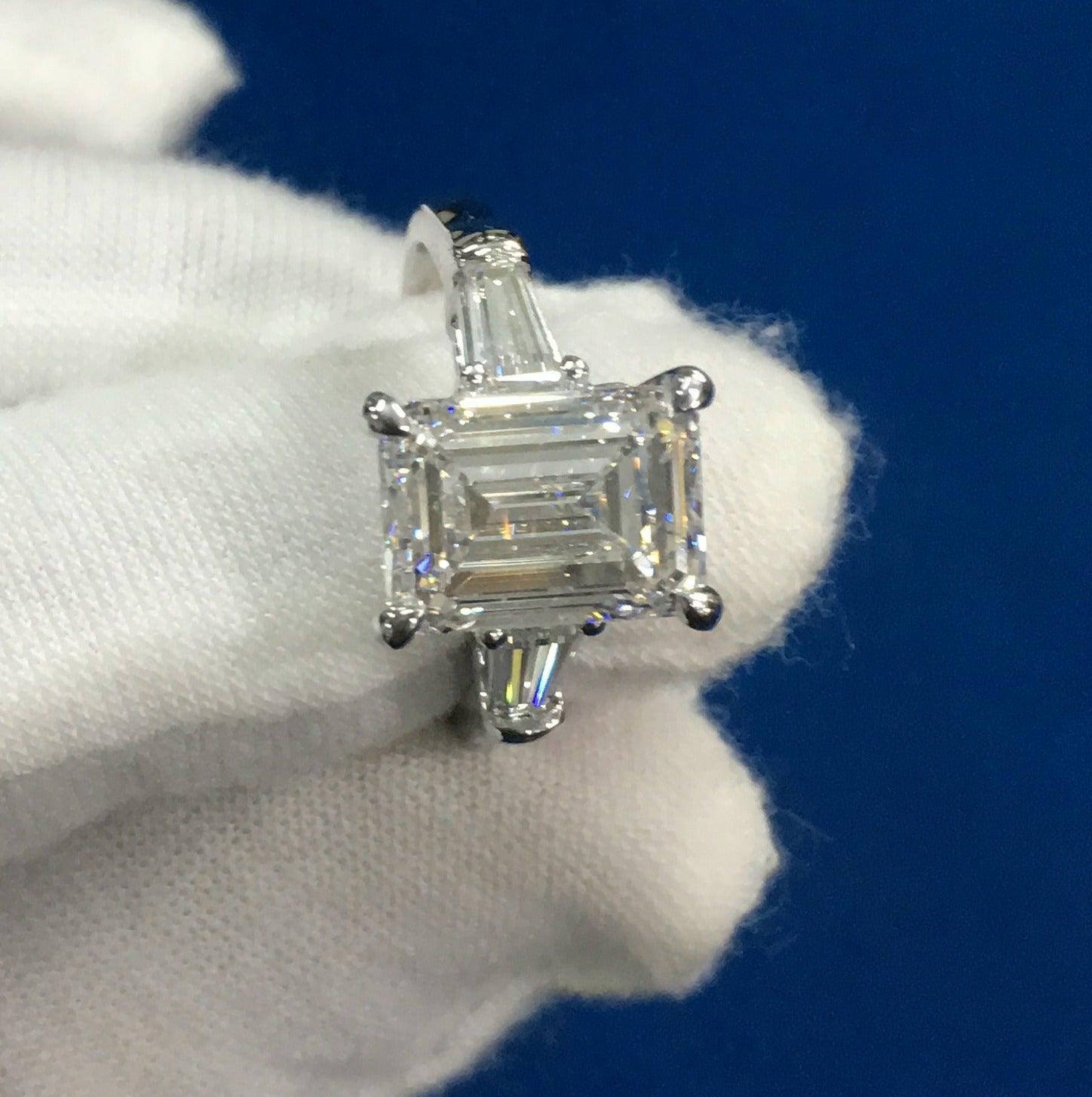 IGI Certified Emerald & Side Diamond Trilogy Ring Platinum 2.50Ct - 3.50Ct