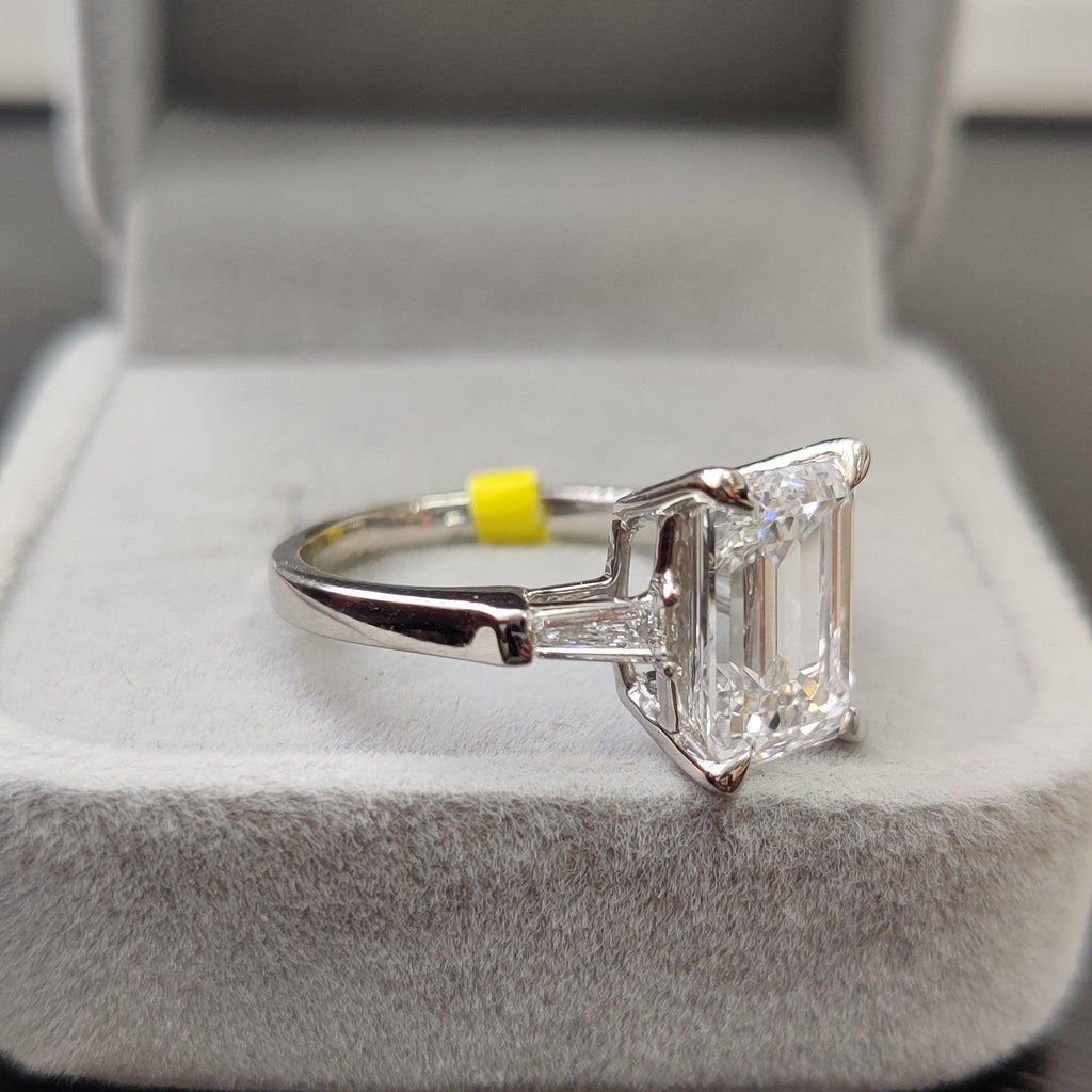 7.00Ct Emerald & Side Lab Diamond Trilogy Ring Platinum