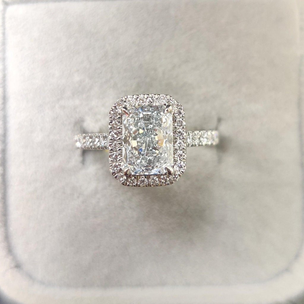 5.50Ct IGI Certified Radiant Cut Diamond Halo Engagement Ring In Platinum