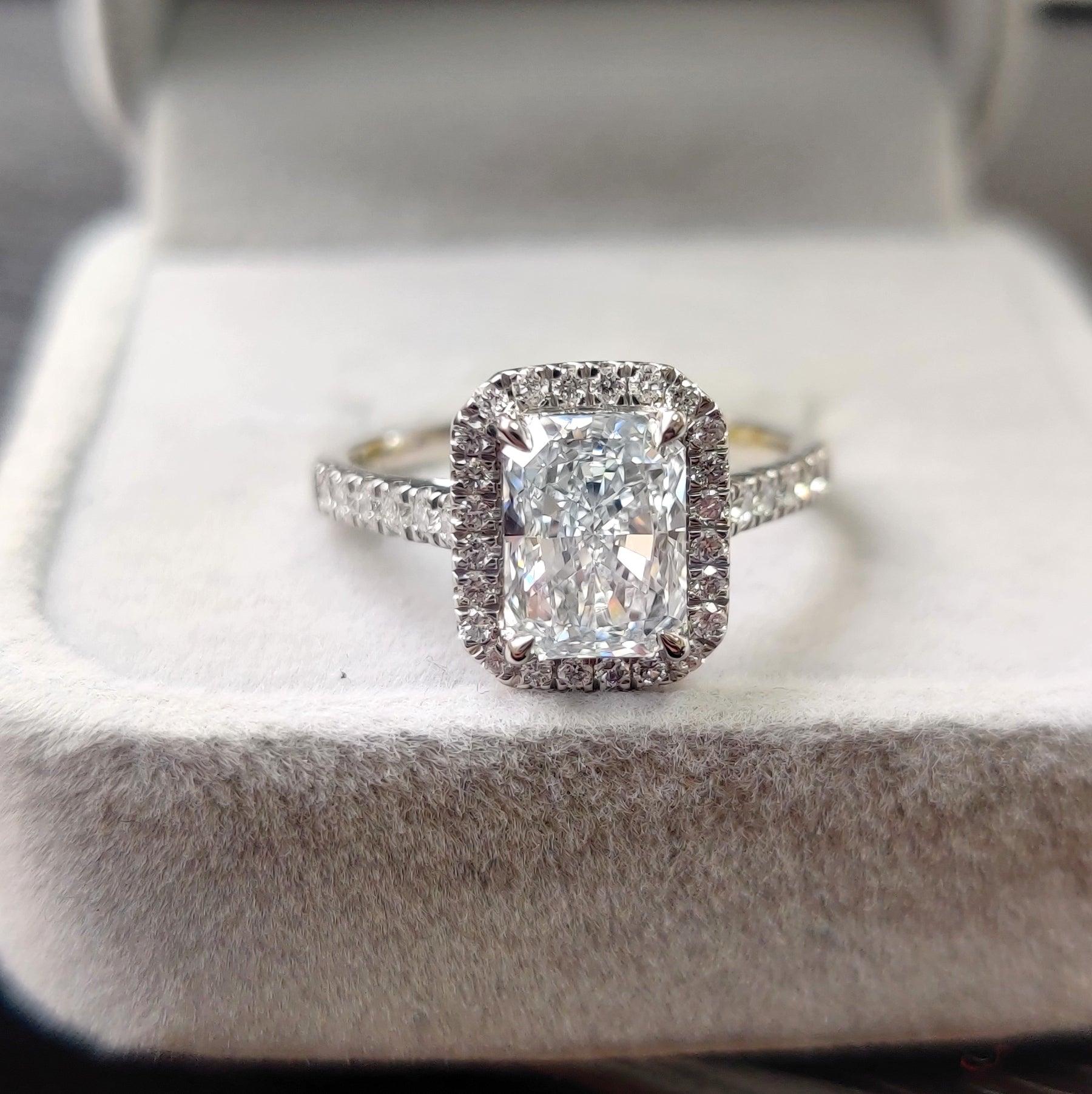 5.50Ct IGI Certified Radiant Cut Diamond Halo Engagement Ring In Platinum