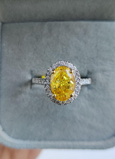 Fancy Vivid Yellow 2.54CT Oval Diamond Halo Engagement Ring, Platinum