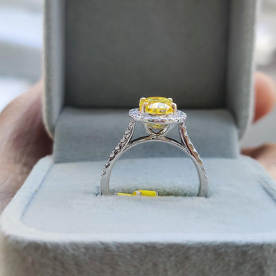 Fancy Vivid Yellow 2.54CT Oval Diamond Halo Engagement Ring, Platinum