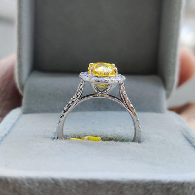 Fancy Vivid Yellow 2.54CT Oval Diamond Halo Engagement Ring, Platinum