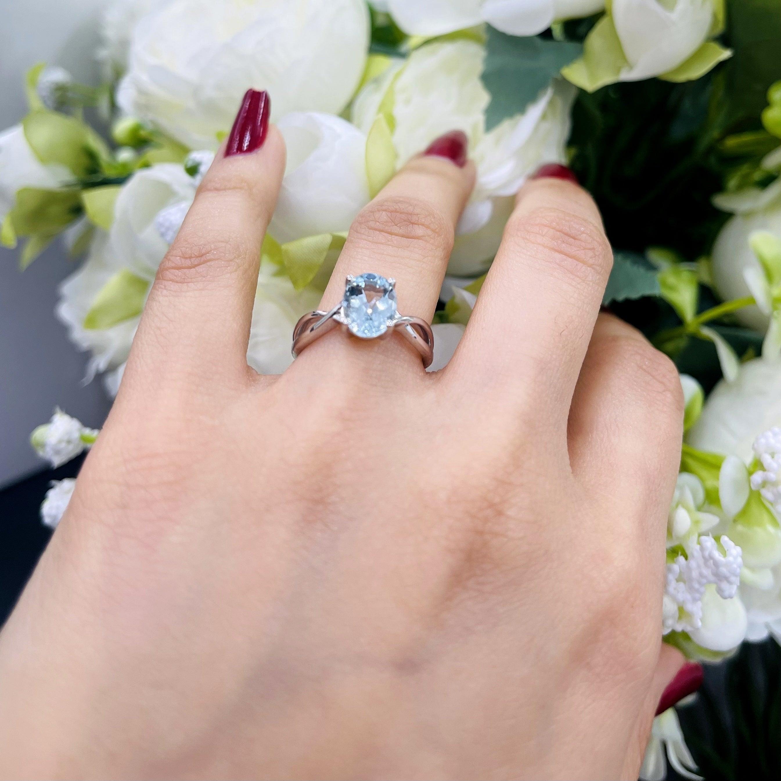 2.00 Ct Natural Sky Blue Aquamarine Diamond Twisted Designer Ring - amadadiamonds