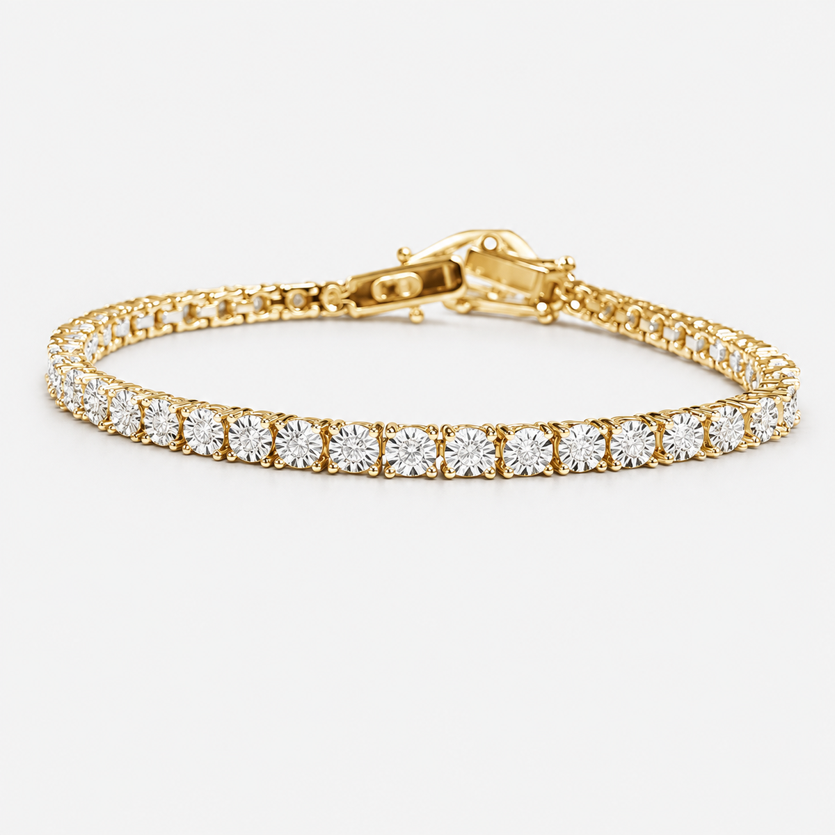 Evening Bracelet ! Natural 3.00Ct Round Diamond Illusion Set Tennis Bracelet Hallmarked In Yellow Gold