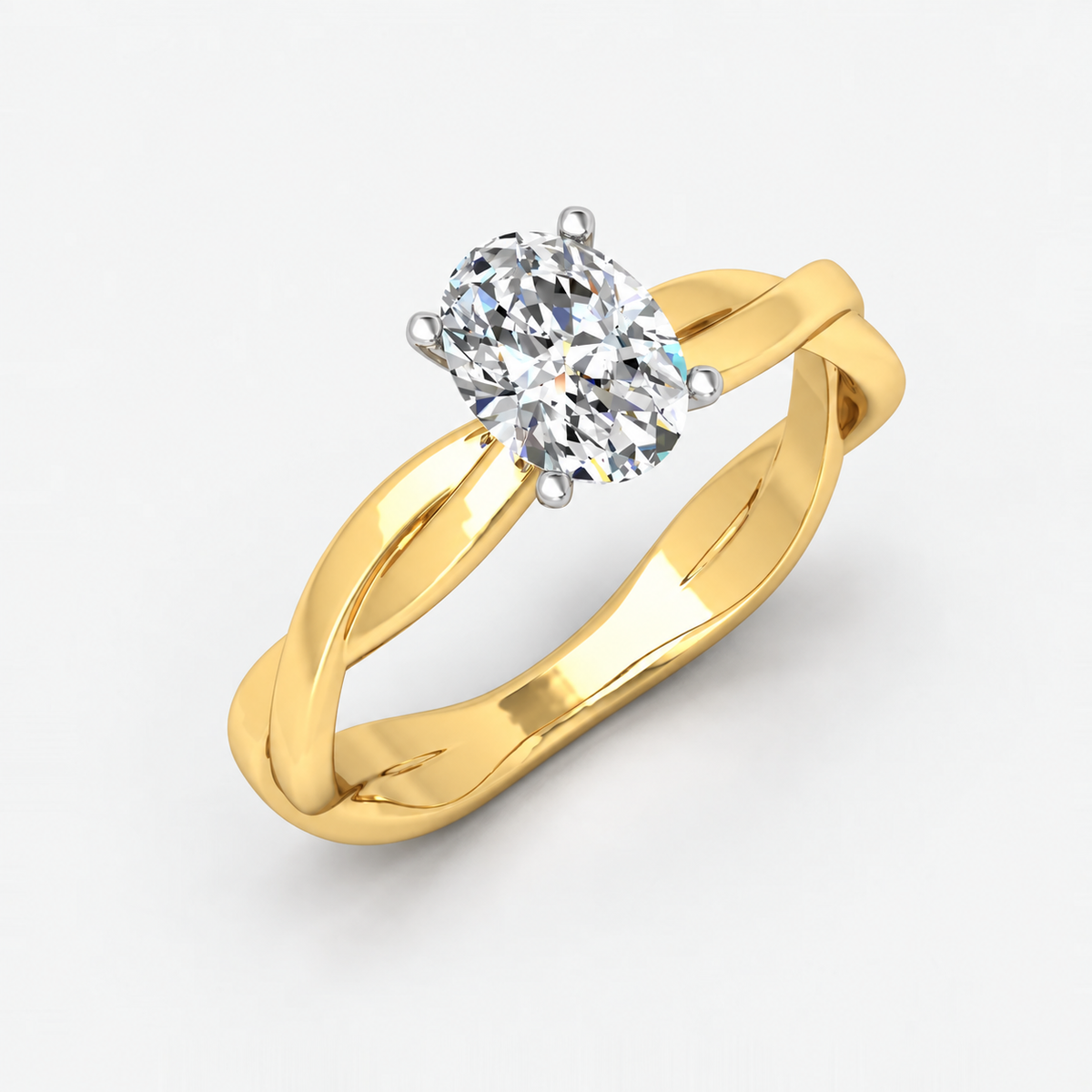 IGI Certified Oval Diamond Floral Asymmetrical Twist Engagement Ring in Gold & Platinum