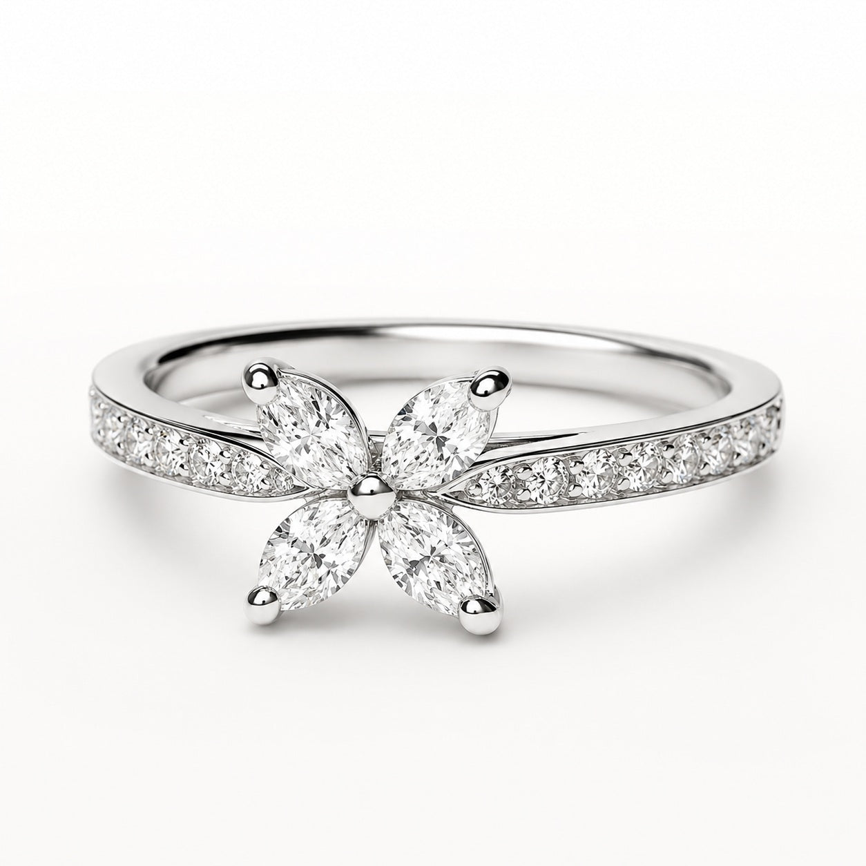 1.00CT D/VVS Lab-Grown Diamond Flower Ring in Platinum