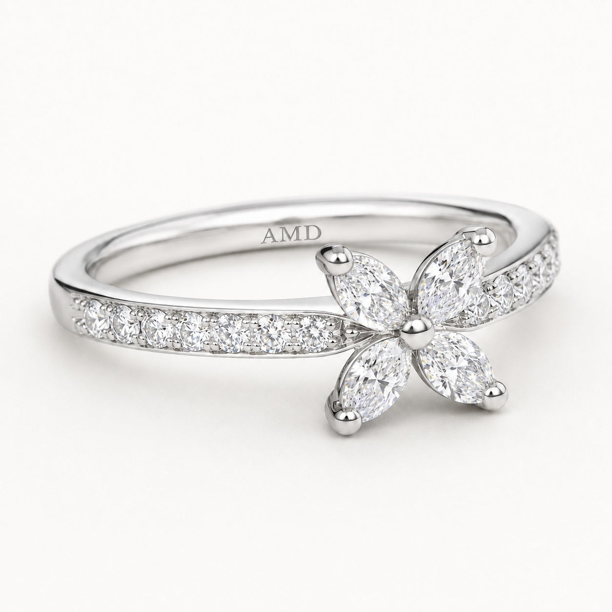 1.00CT D/VVS Lab-Grown Diamond Flower Ring in Platinum