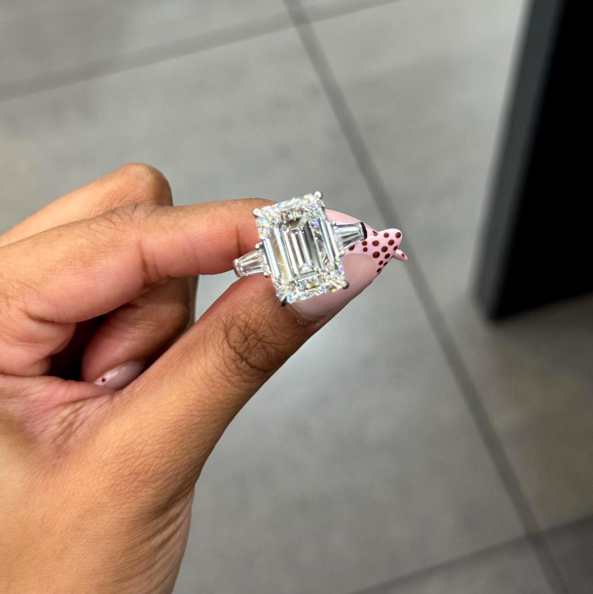 SALE! IGI Certified 16.00ct Lab Grown Emerald Cut Diamond Trilogy Ring | Amada Diamonds UK