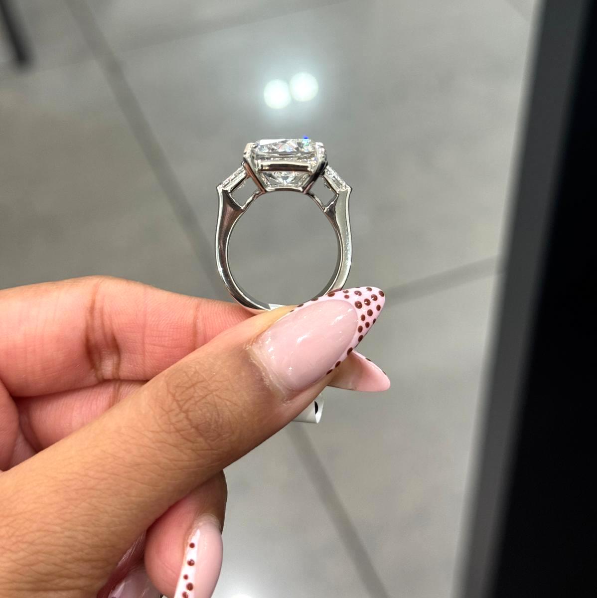 SALE! IGI Certified 16.00ct Lab Grown Ashoka Cut With Trapezoid Diamond Trilogy Ring in Plaitnum