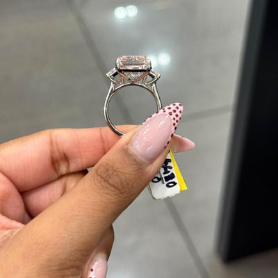 Black Friday Deal ! 13.60ct Fancy Pink Radiant & Trapezoid Lab Diamond Trilogy Ring in Platinum