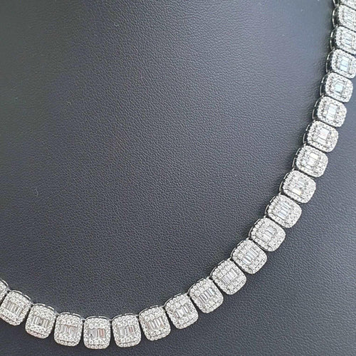 Baguette And Round Diamond Designer Necklace for Womens in 9k White Gold 18.00 Carat