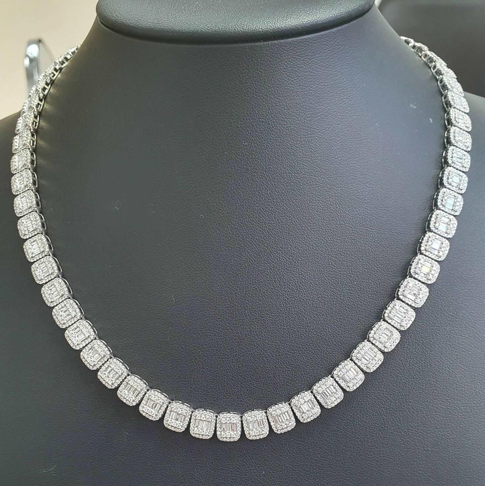 Baguette And Round Diamond Designer Necklace for Womens in 9k White Gold 18.00 Carat