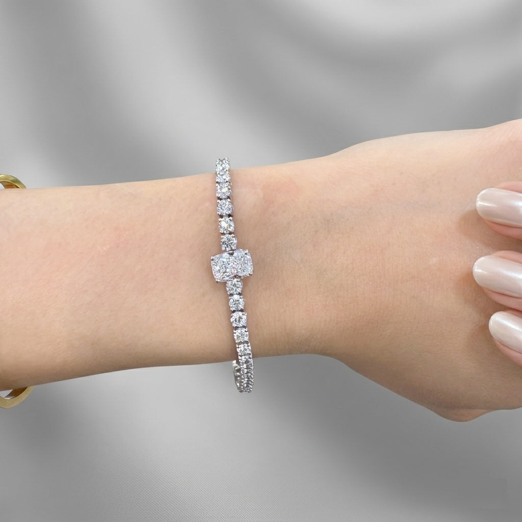 8.00Ct Cushion and Round Lab Diamond Tennis Bracelet In 9k White Gold 7inch