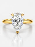 Pear Diamond Engagement Ring 2.80 Carat with Round Side Hidden Halo Set Solitaire Ring 9K Yellow Gold