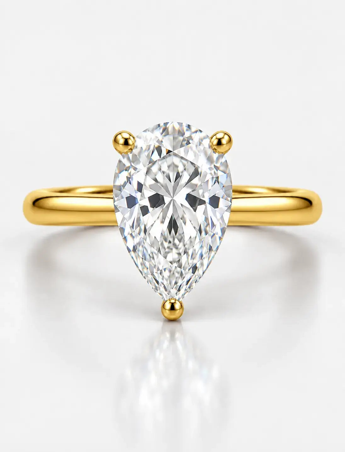 Pear Diamond Engagement Ring 2.80 Carat with Round Side Hidden Halo Set Solitaire Ring 9K Yellow Gold
