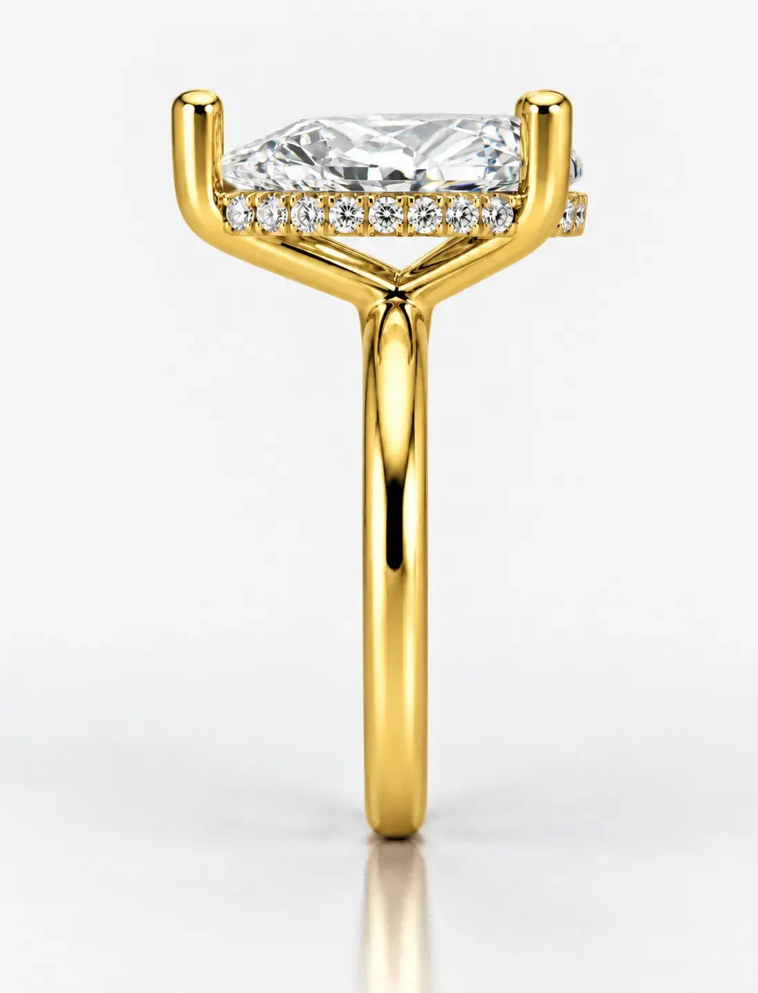 Pear Diamond Engagement Ring 2.80 Carat with Round Side Hidden Halo Set Solitaire Ring 9K Yellow Gold