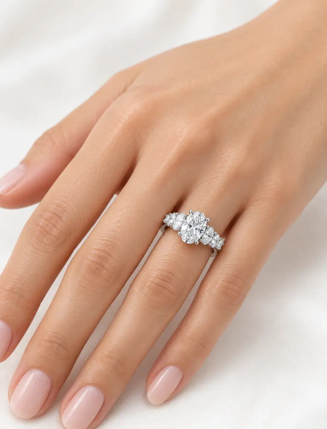 Oval Diamond Engagement Ring 3.85 Carat IGI Certified Lab Grown Oval Diamond Ring in 9K White Gold