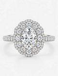Oval Diamond Engagement Ring 3.32 Carat Halo Round Diamond Pave Cluster Ring in 9K White Gold