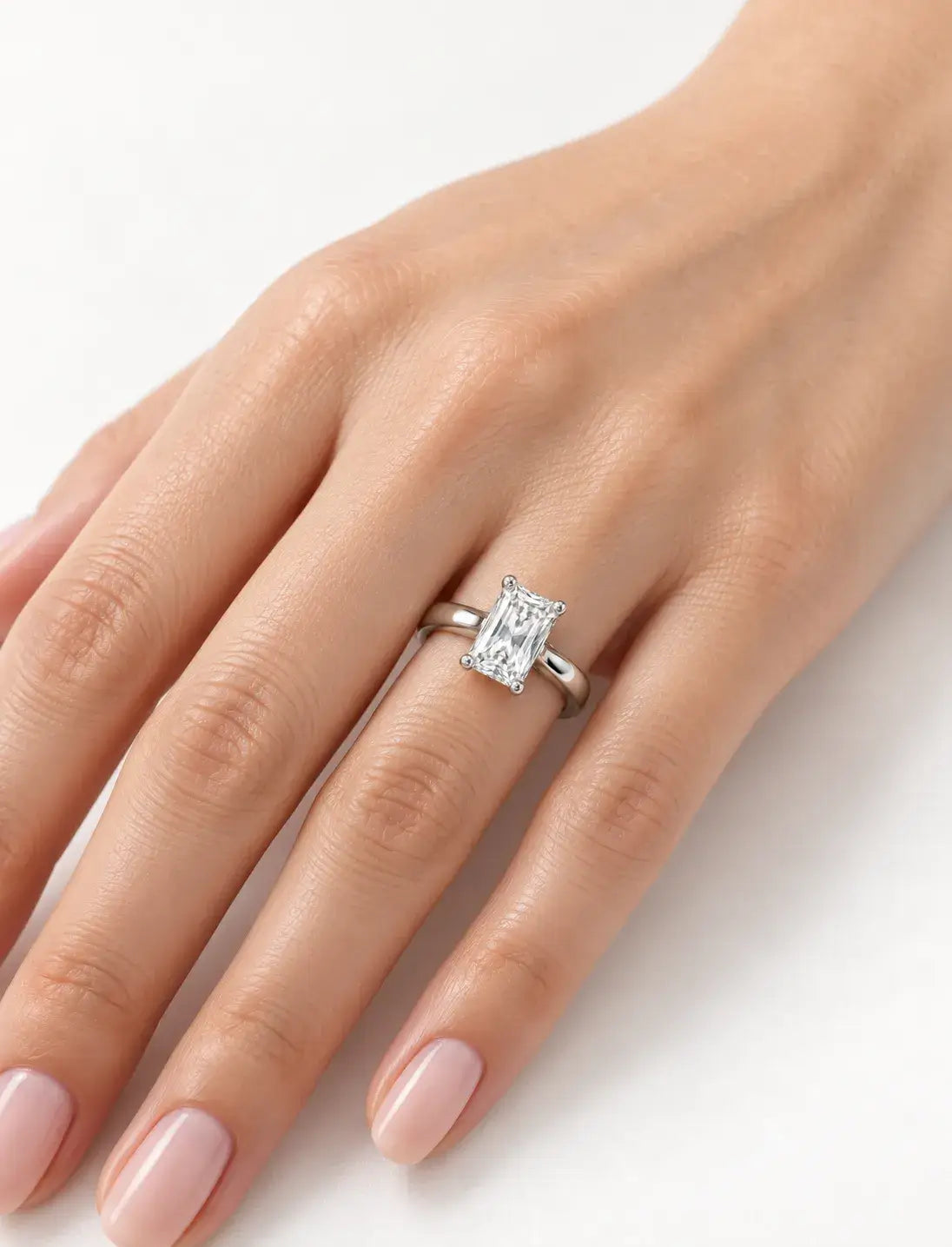 IGI Certified Radiant Cut Lab Grown 3.40 Carat Diamond Claw Set Solitaire Engagement Ring in 9K White Gold