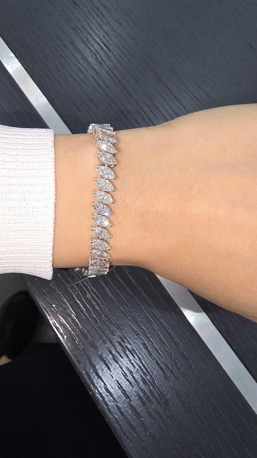 12.00 Carat D/VVS Lab Grown Marquise Diamond Tennis Bracelet Platinum
