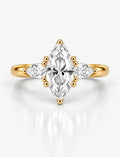 Marquise Cut Diamond Engagement Ring Claw Set Lab Grown Side Pear Diamond Trilogy Ring IGI Certified in 18K Yellow Gold