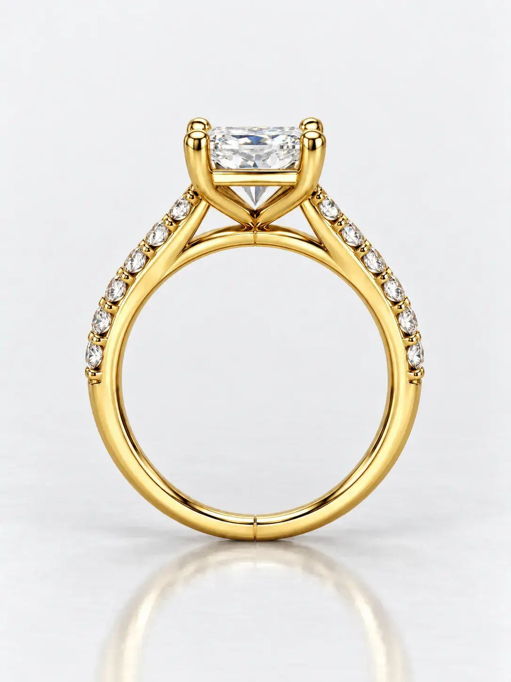 Radiant Cut Diamond Engagement IGI Lab Grown Side Round Diamond Ring in 18K Yellow Gold