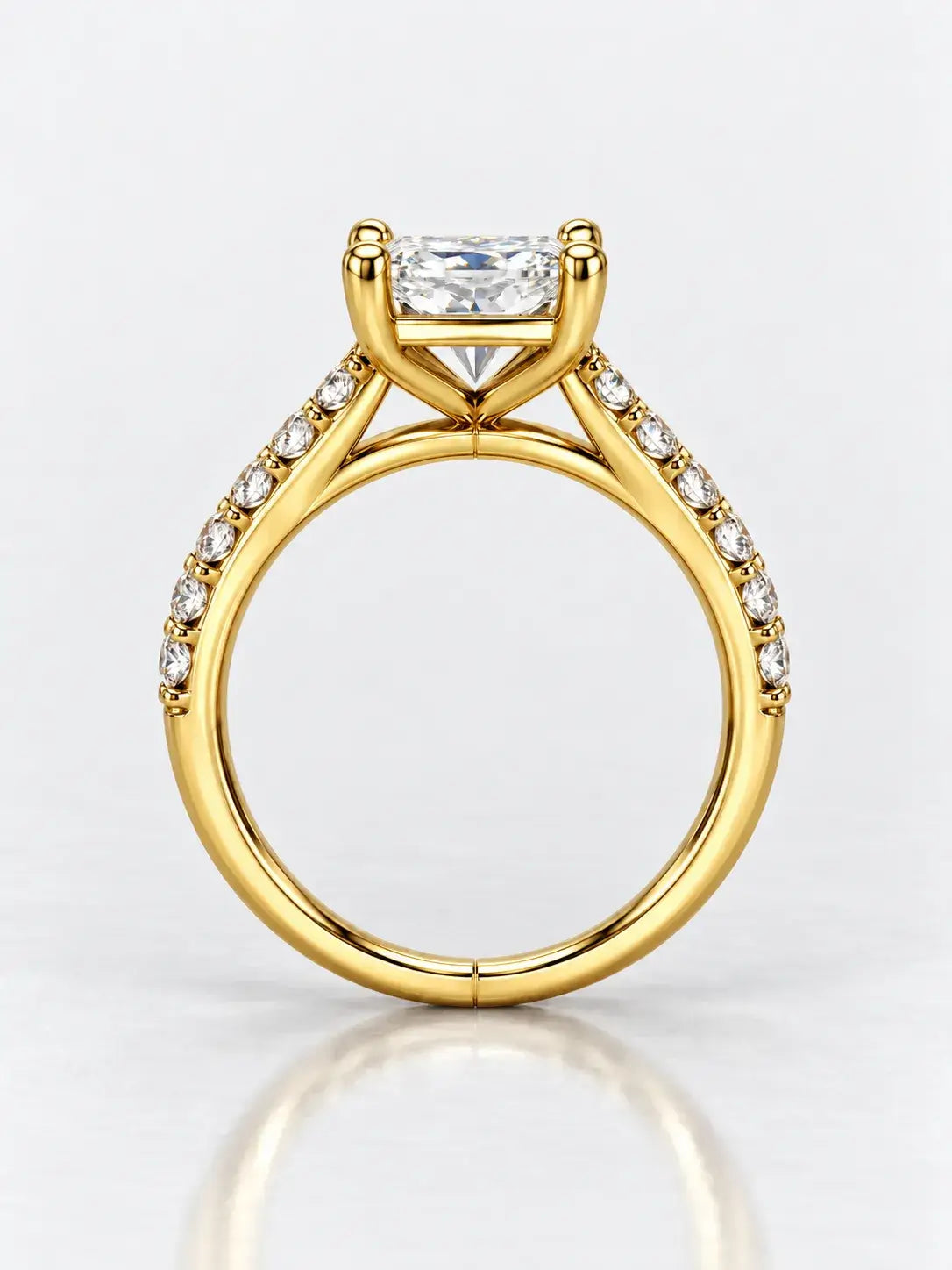 Radiant Cut Diamond Engagement IGI Lab Grown Side Round Diamond Ring in 18K Yellow Gold