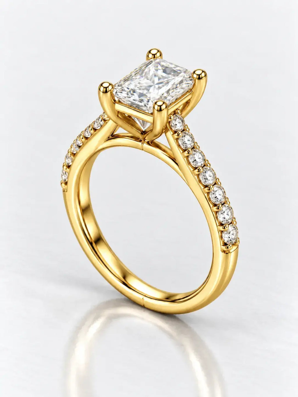 Radiant Cut Diamond Engagement IGI Lab Grown Side Round Diamond Ring in 18K Yellow Gold