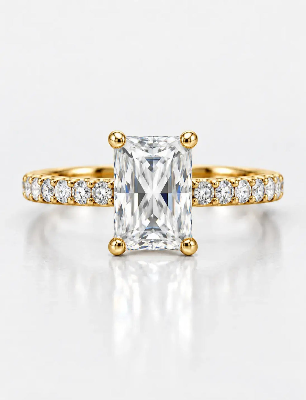 Radiant Cut Diamond Engagement IGI Lab Grown Side Round Diamond Ring in 18K Yellow Gold