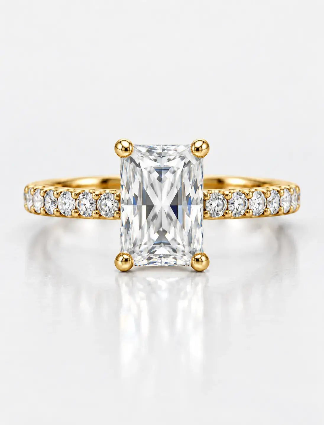 Radiant Cut Diamond Engagement IGI Lab Grown Side Round Diamond Ring in 18K Yellow Gold
