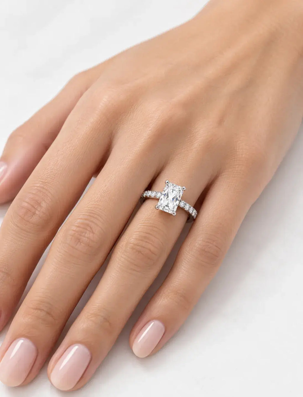 Radiant Cut Diamond Engagement IGI Lab Grown Side Round Diamond Ring in 18K Yellow Gold