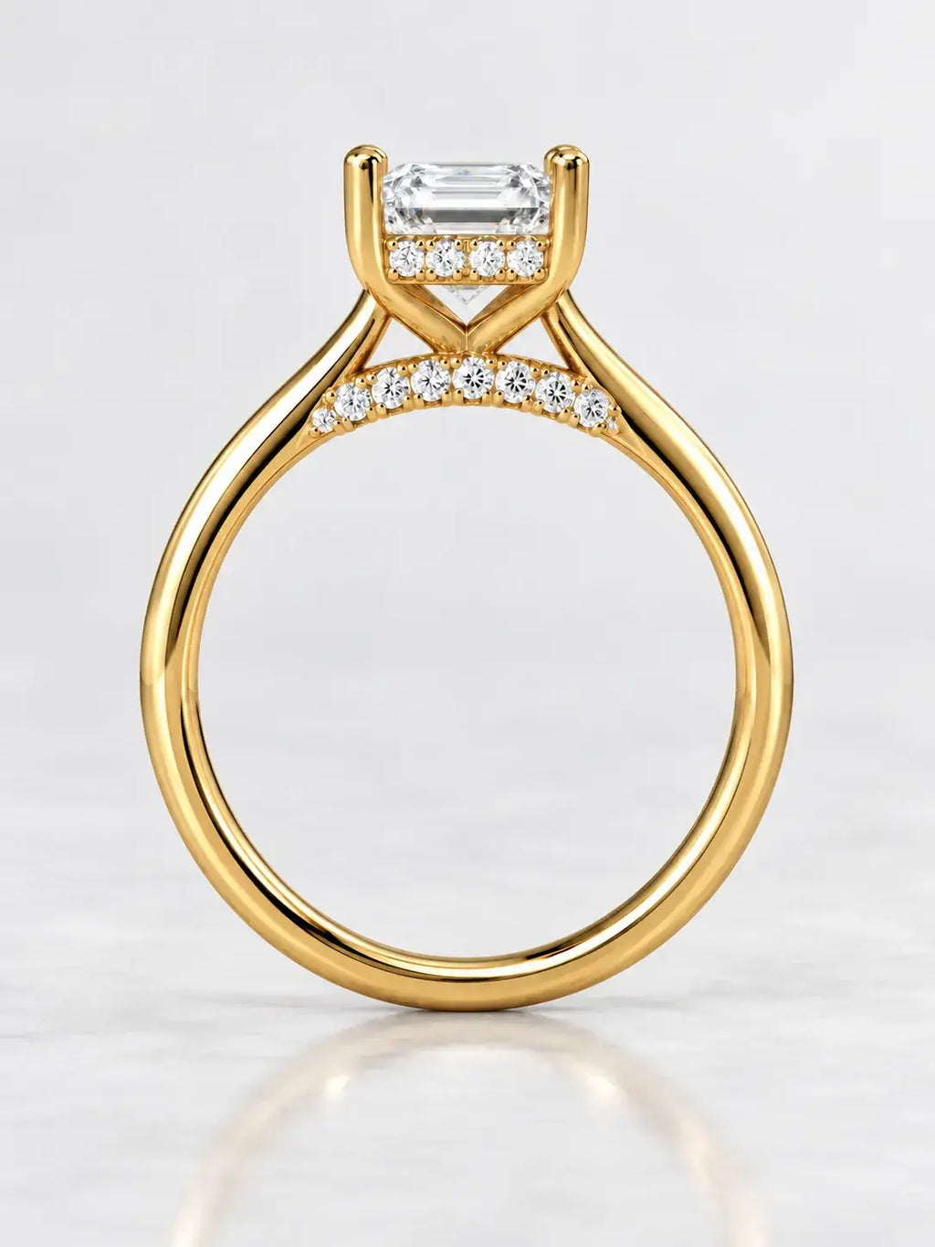 Radiant Cut Solitaire Ring IGI Lab Grown Classic with Concealed Under-Halo in 18K Yellow Gold