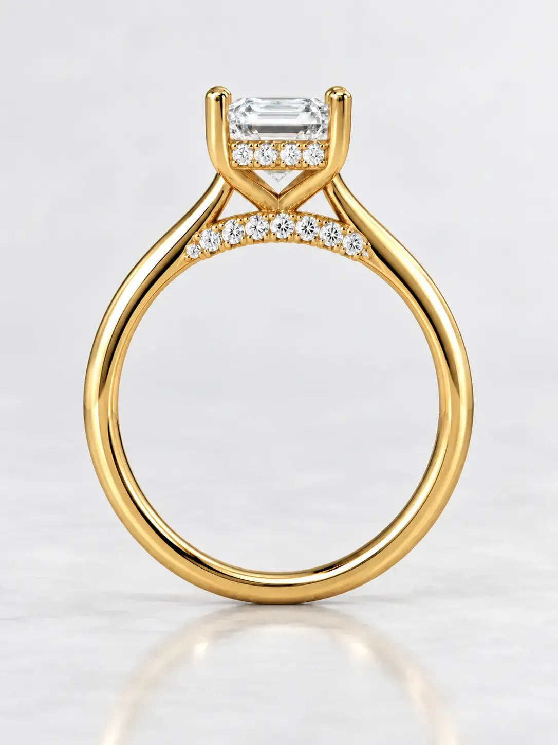 Radiant Cut Solitaire Ring IGI Lab Grown Classic with Concealed Under-Halo in 18K Yellow Gold