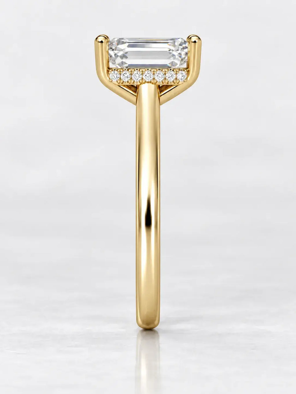 Radiant Cut Solitaire Ring IGI Lab Grown Classic with Concealed Under-Halo in 18K Yellow Gold