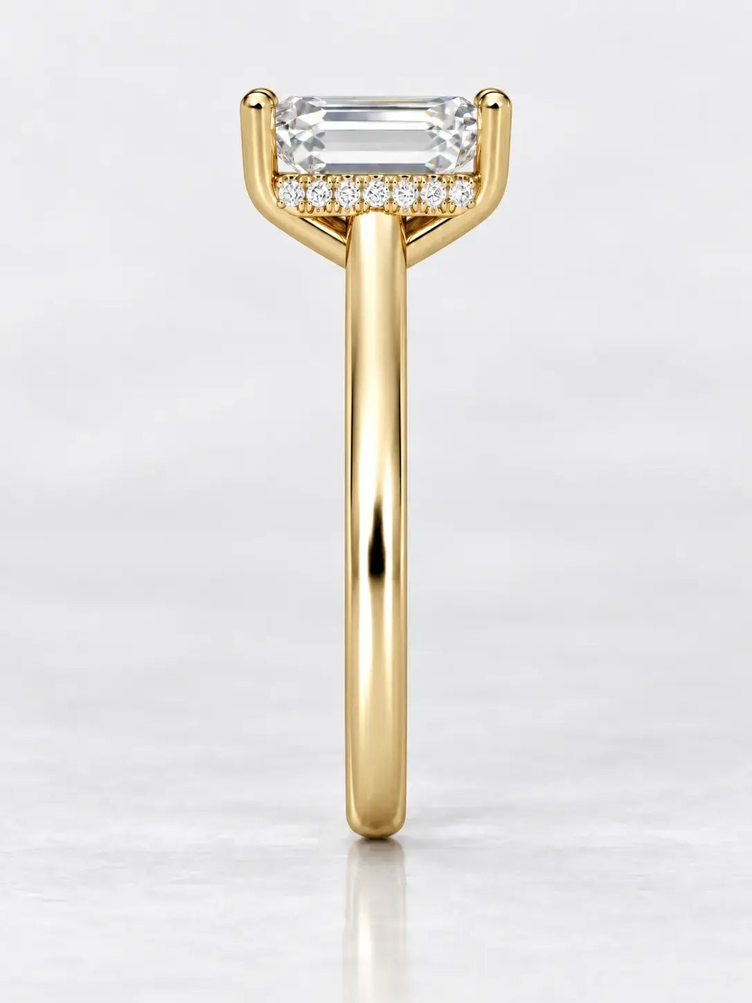 Radiant Cut Solitaire Ring IGI Lab Grown Classic with Concealed Under-Halo in 18K Yellow Gold